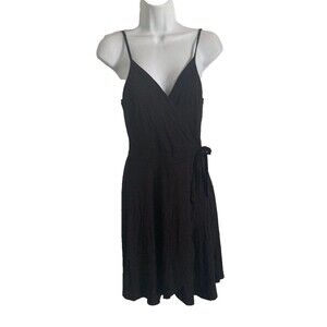 Rolla Coster Surplice Faux Wrap Skater Dress Size M Black Spaghetti Straps NWT